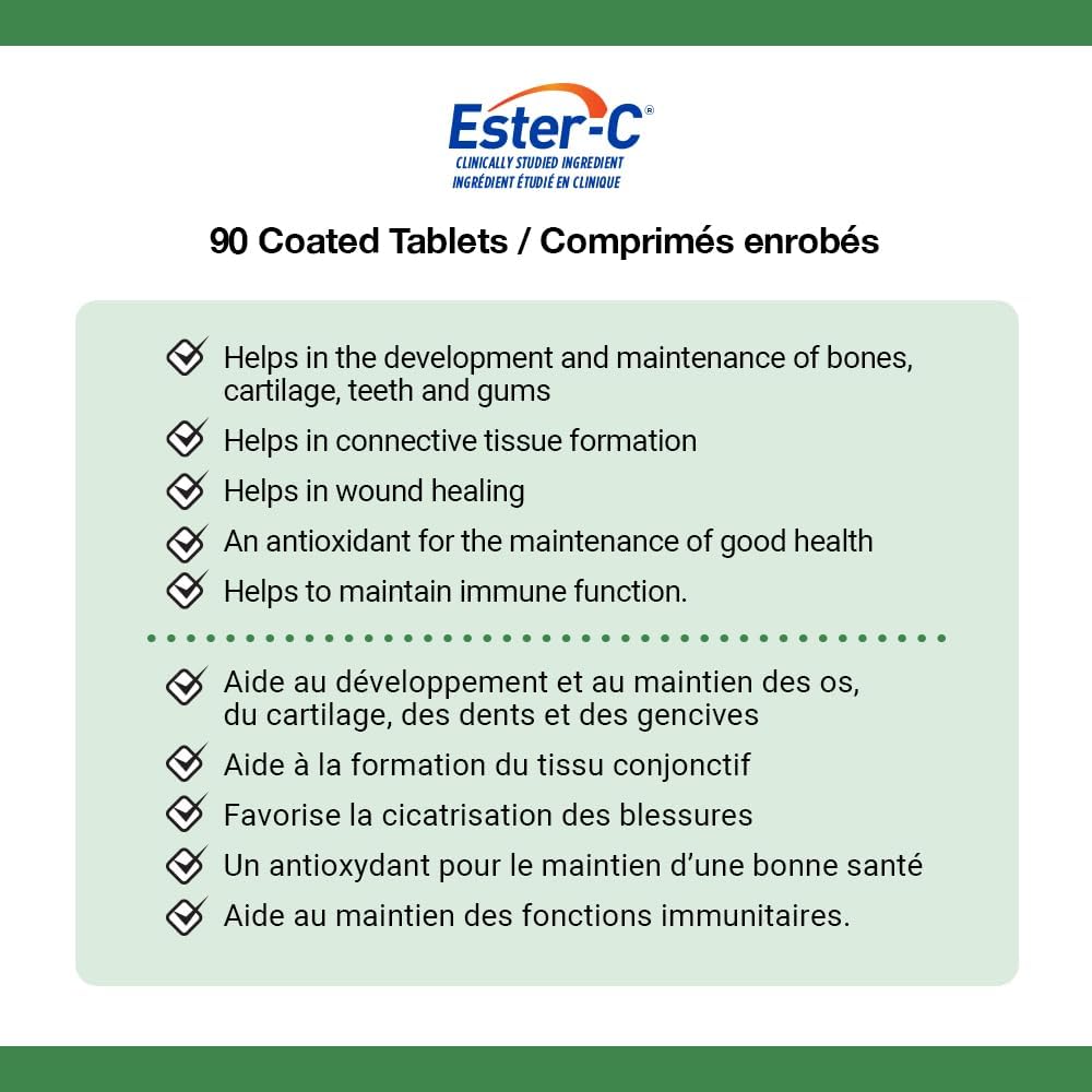 自然之宝酯化维生素 C,1000 毫克,经临床研究成分,非酸性,对胃无害,有助于增强免疫功能,支持骨骼、牙齿、软骨和牙龈,抗氧化,包衣片,190 克