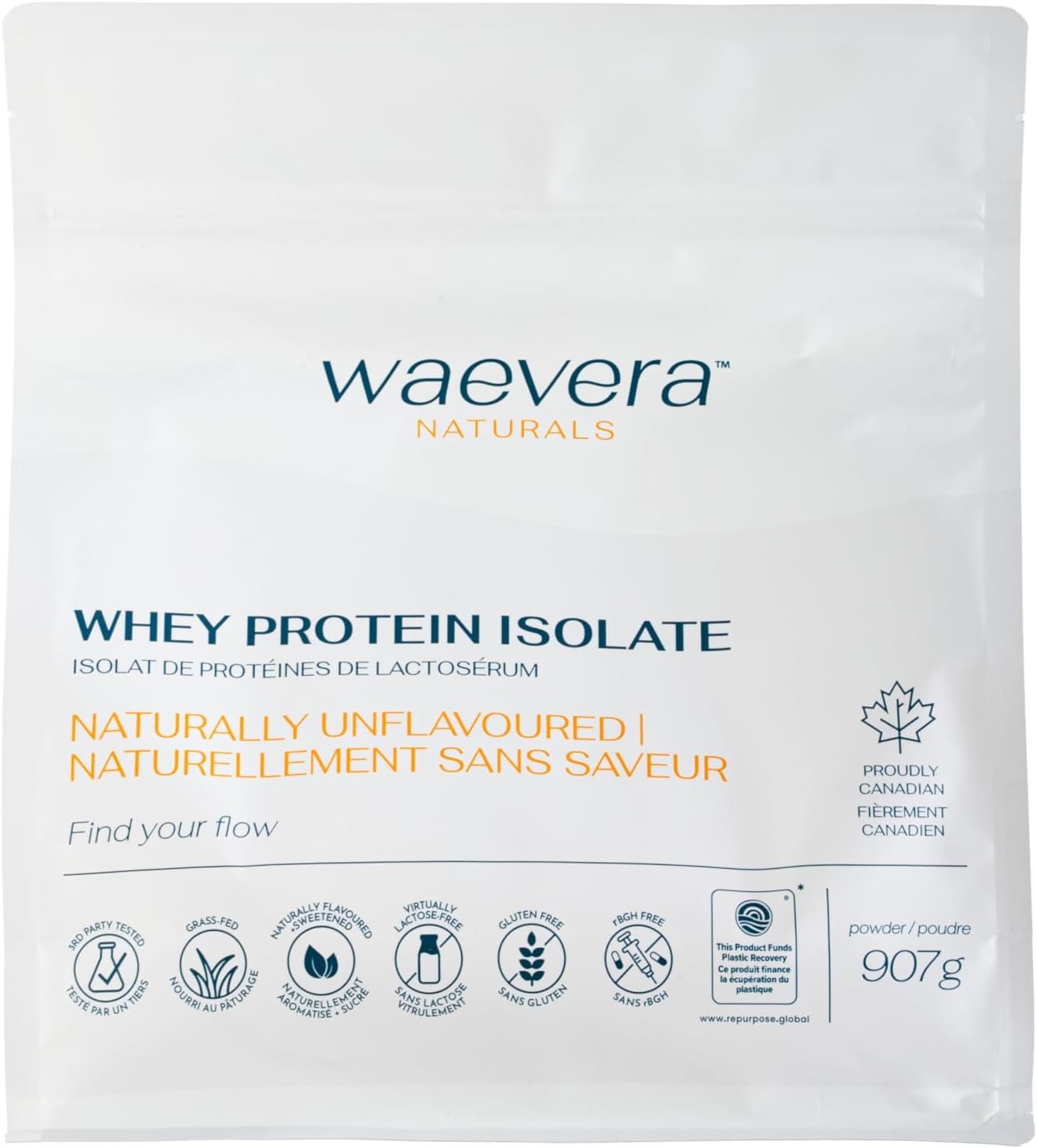 Waevera 無味乳清分離蛋白 – 907 克(2 磅),高蛋白,幾乎不含乳糖,純淨無麩質