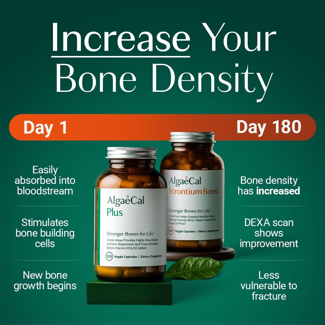 AlgaeCal - Bone Builder Pack for Bone Density, Clinically Supported Plant Based Calcium & Strontium Supplement with Vitamin D3, K2, Magnesium & Trace Minerals for Bone Health, 3 pack, Made in Canada