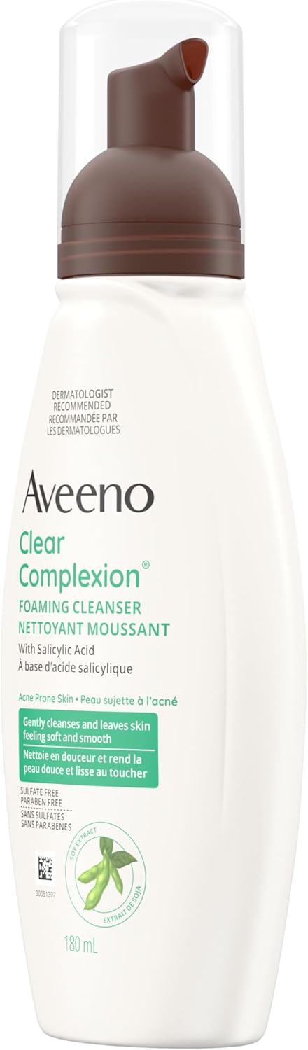 Aveeno Clear Complexion 泡沫潔面乳,適用於痤瘡肌膚、疤痕、痤瘡治療,低過敏性,180 毫升