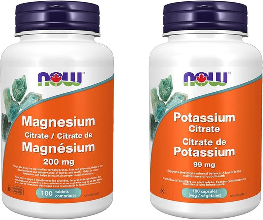 Now Foods 檸檬酸鎂 200 毫克 100 片 & Foods 檸檬酸鉀 99 毫克 180 粒