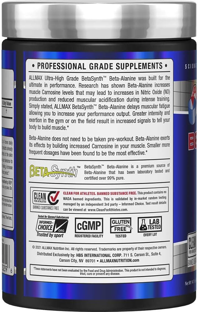 ALLMAX 谷氨酰胺 1000G | ALLMAX Nutrition 100% 纯正最大强度 + 吸收 β-丙氨酸 400G