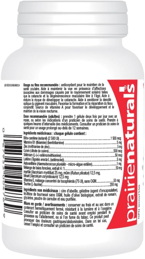 Prairie Naturals Ocu-Force Vision Support with Lutein, Astaxanthin, Taurine, Vitamins & Minerals Softgel - 60 Count