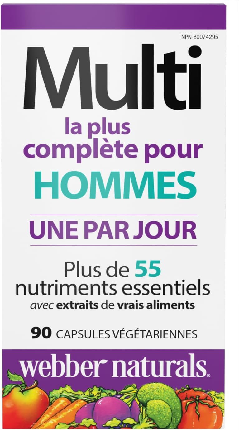 Webber Naturals Most Complete Multi For Men, 90 Capsules, One-Per-Day, Over 55 Vitamins, Minerals, and Whole Food Fruit and Vegetable Sources per Capsule, Vegetarian