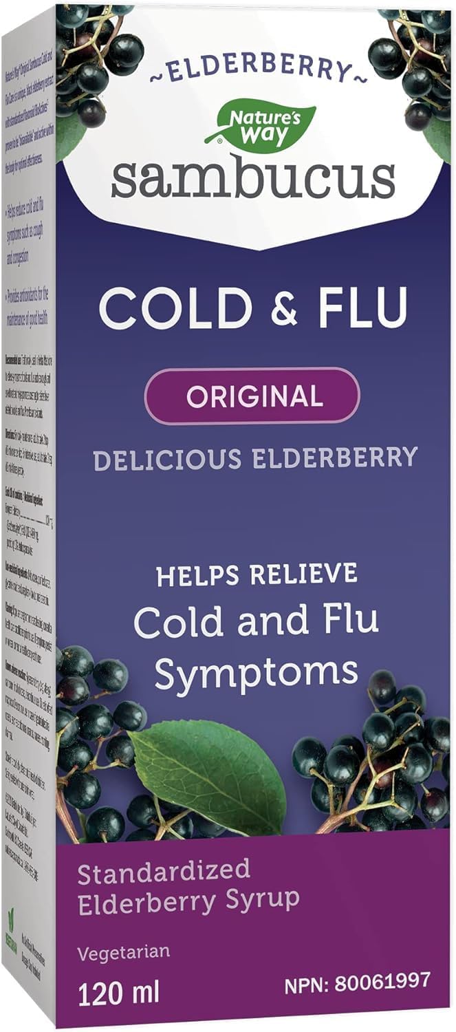 Nature's Way 接骨木免疫原味感冒和流感护理接骨木软糖,含维生素 C 和锌 & 接骨木感冒和流感护理原味 - 草药中使用的接骨木糖浆