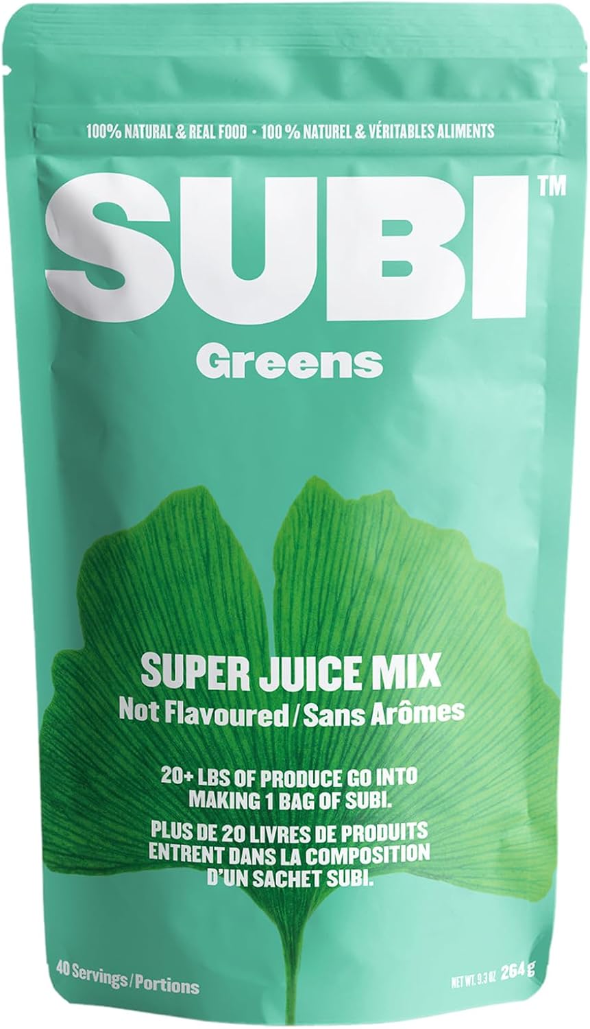 SUBI Greens 超級食品粉每日蔬菜粉,1 袋可容納 20 多磅水果和蔬菜,加拿大製造,超級食品成分:抹茶、羽衣甘藍、大麥草、螺旋藻、巴西莓、枸杞 - 40 天供應量