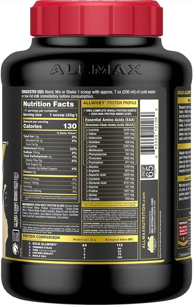ALLMAX Nutrition - AllWhey Gold - 100% 乳清蛋白 + 优质乳清分离蛋白 - 香草味 - 5 磅