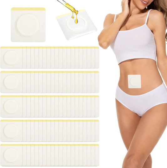 100 Pcs Castor Oil Pack Wrap Belly Button Patches, 8cm * 8cm Disposable Self-Adhesive castor Oil Patch Wraps for Women,Highly Absorbent Organic Cotton Castor Oil Belly Button Pack Kit(Oil Not Included)