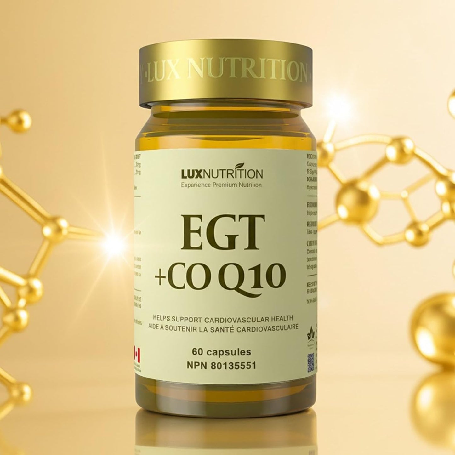 Lux Nutrition |EGT+CoQ10 50毫克,辅酶Q10 + 25毫克Dr.Ergo麦角硫因,心血管支持,细胞能量和线粒体功能 | 加拿大制造 | 60粒胶囊