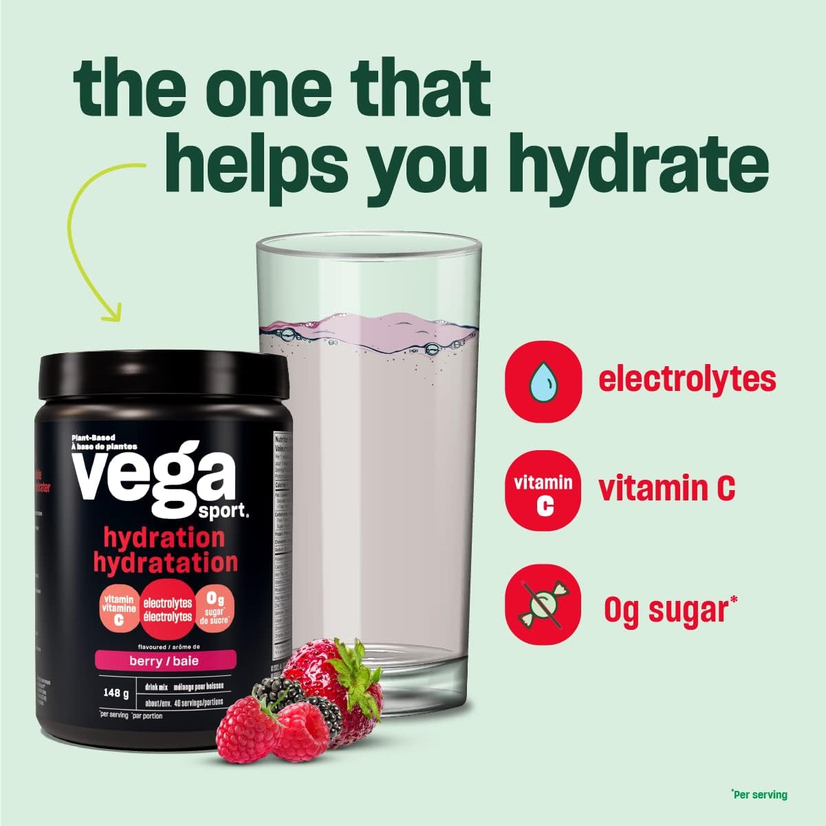 Vega Sport 补水电解质粉柠檬青柠味(40 份)纯素补水剂,适合生酮饮食,无麸质,非乳制品,无糖,非转基因,168 克(包装可能有所不同)