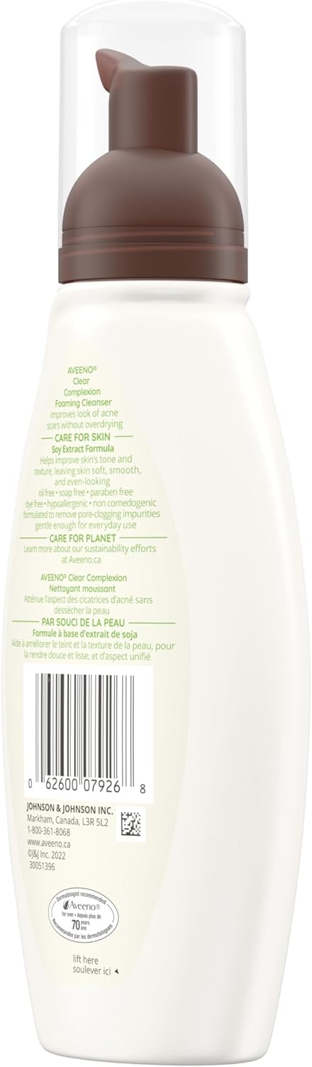 Aveeno Clear Complexion Foaming Cleanser, Acne Prone Skin, Scar, Acne Treatment, Hypoallergenic, 180-mL