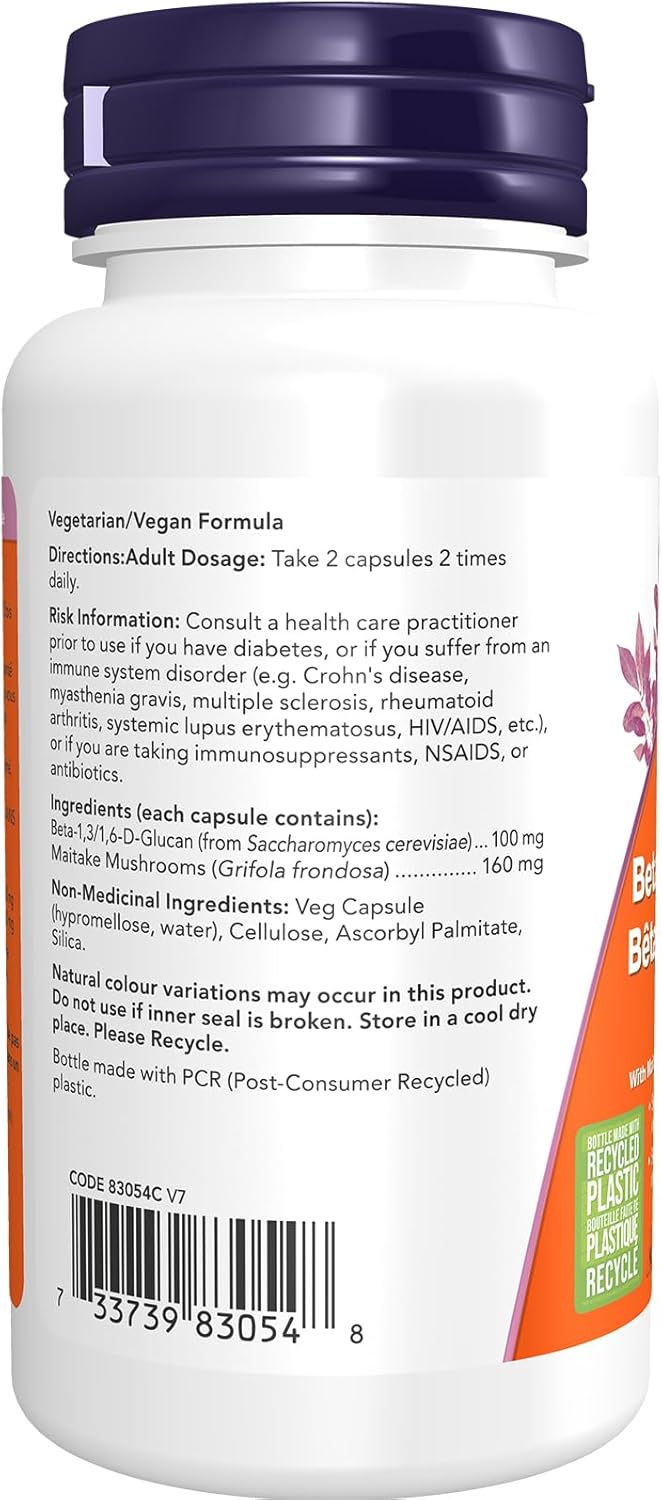 NOW Supplements, Beta 1,3/1,6- D-Glucan 100 mg with Maitake Mushrooms, 90 Veg Capsule