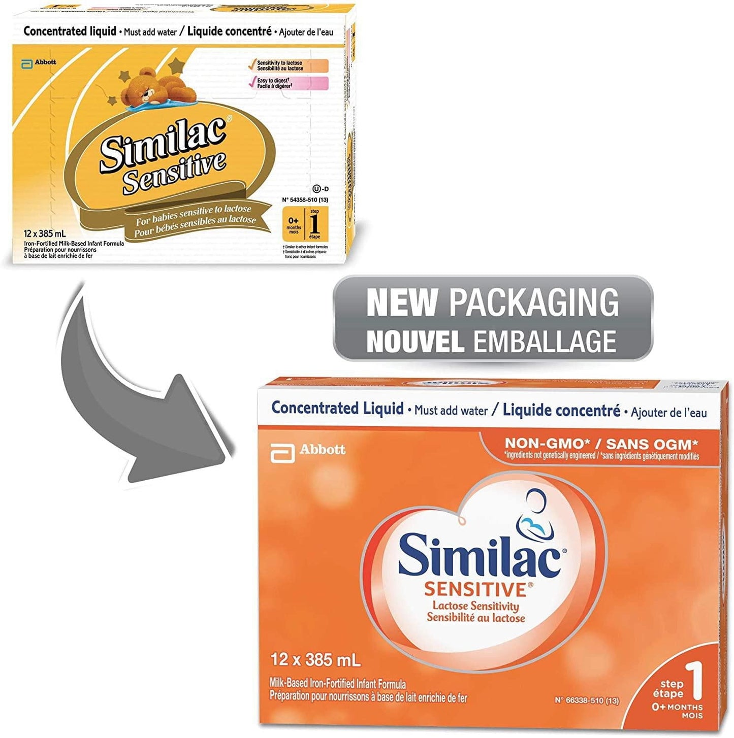 Similac 敏感嬰兒配方奶粉,非基因改造乳糖敏感嬰兒配方奶粉,濃縮液,0+ 個月,12x385 毫升,12 x 385 毫升