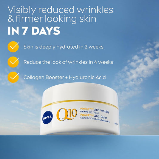 NIVEA Q10 Power Anti-Wrinkle Bundle - Firming Day Cream(50 mL) + Replenishing Night Cream(50 mL) for Women with Pure Q10, Creatine and Hyaluronic Acid to Replenish Skin and Visibly Reduce Wrinkles