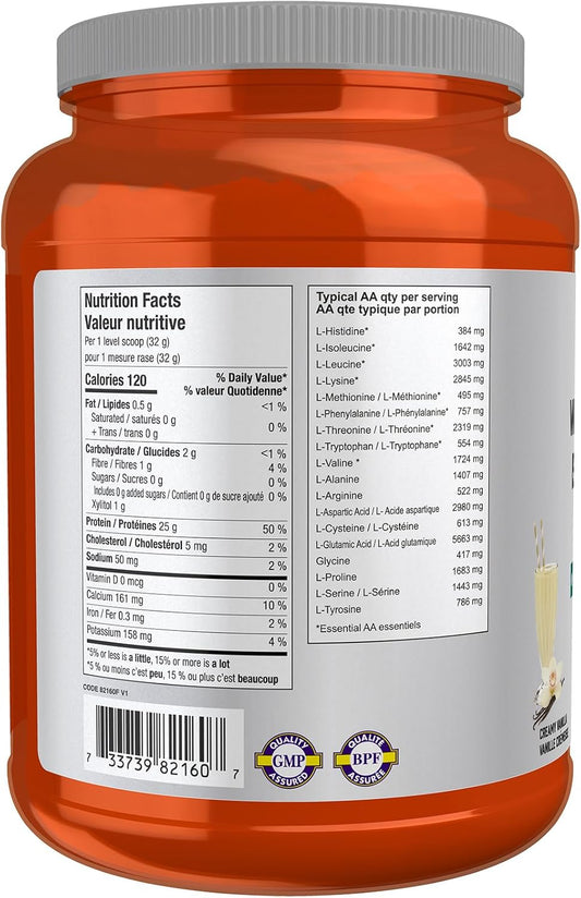 NOW Sports Nutrition, Whey Protein Isolate, 25 G With BCAAs, Creamy Vanilla Powder, 816g
