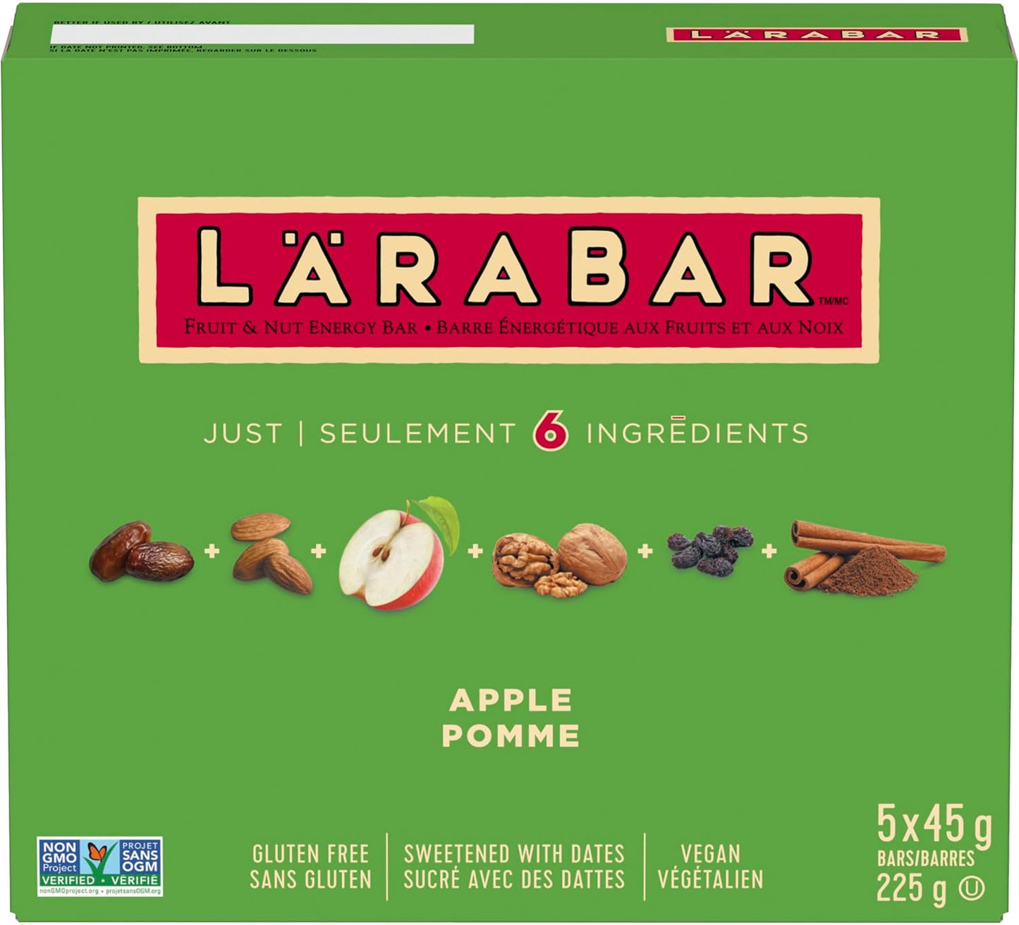 LÄRABAR Apple, Fruit and Nut Energy Bar, Pack of 5 Bars, Gluten Free, Vegan, Snack Bars