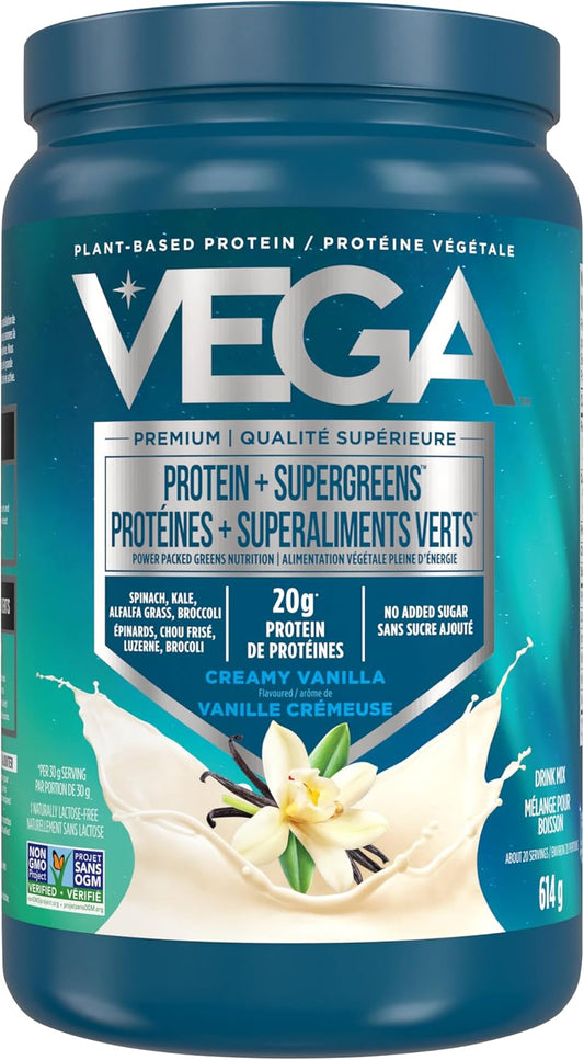 Vega Protein and Greens 香草味(21 份)植物蛋白粉加蔬菜,纯素,非转基因,豌豆蛋白,男女适用,614 克(包装可能有所不同)