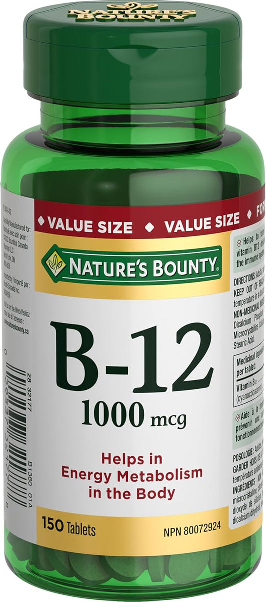 NATURE'S BOUNTY Vitamin B-12, Helps Energy Metabolism, Helps Form Red Blood Cells, Aids Immune System, Prevents Vitamin B-12 Deficiency, Tablets, 86.6 g
