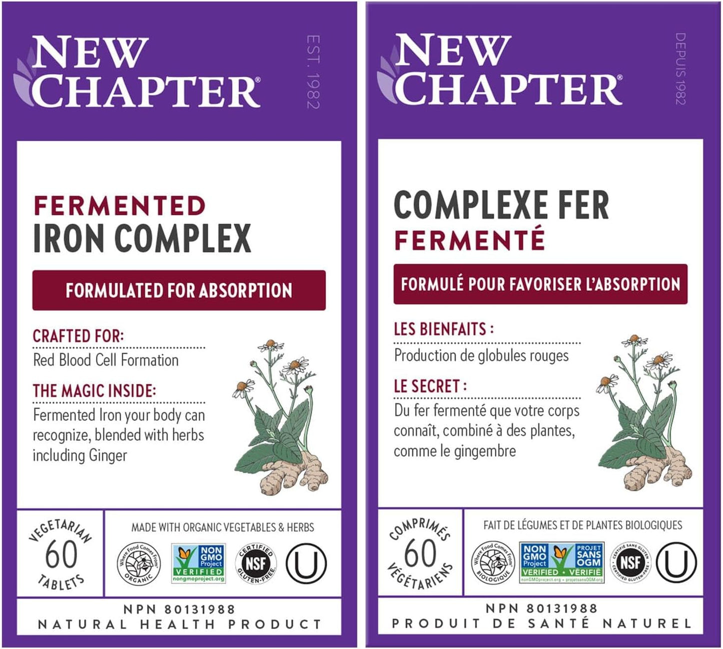 New Chapter 發酵鐵補充劑 - 鐵食品複合物,含機非基因改造成分 - 60 粒