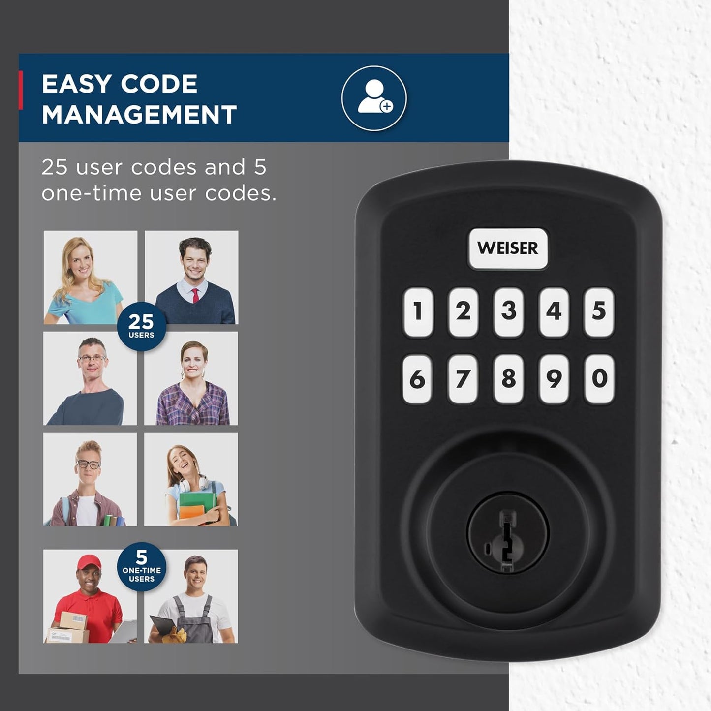 Weiser Powerbolt 3 哑光黑色无钥匙进入智能门锁 + Cambie 哑光黑色内门把手