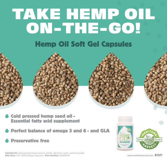 Manitoba Harvest Hemp Seed Oil Softgels, 2,475mg of Plant Based Omegas 3,6 & 9 per serving including GLA, Fish Oil Alternative, 60 Count (Pack of 1)