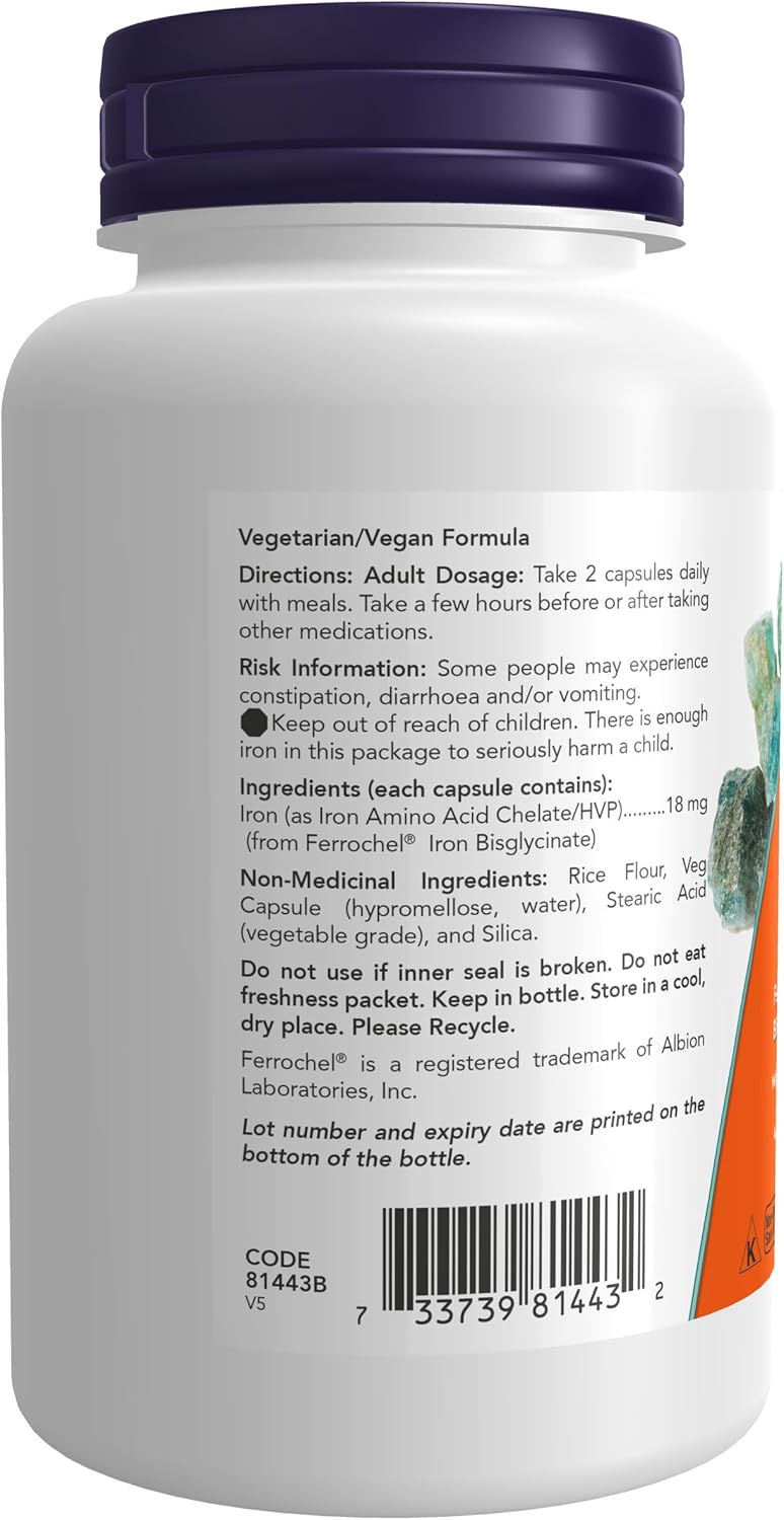 NOW Supplements,鐵 18 毫克膠囊,不便秘*,必需礦物質,120 粒