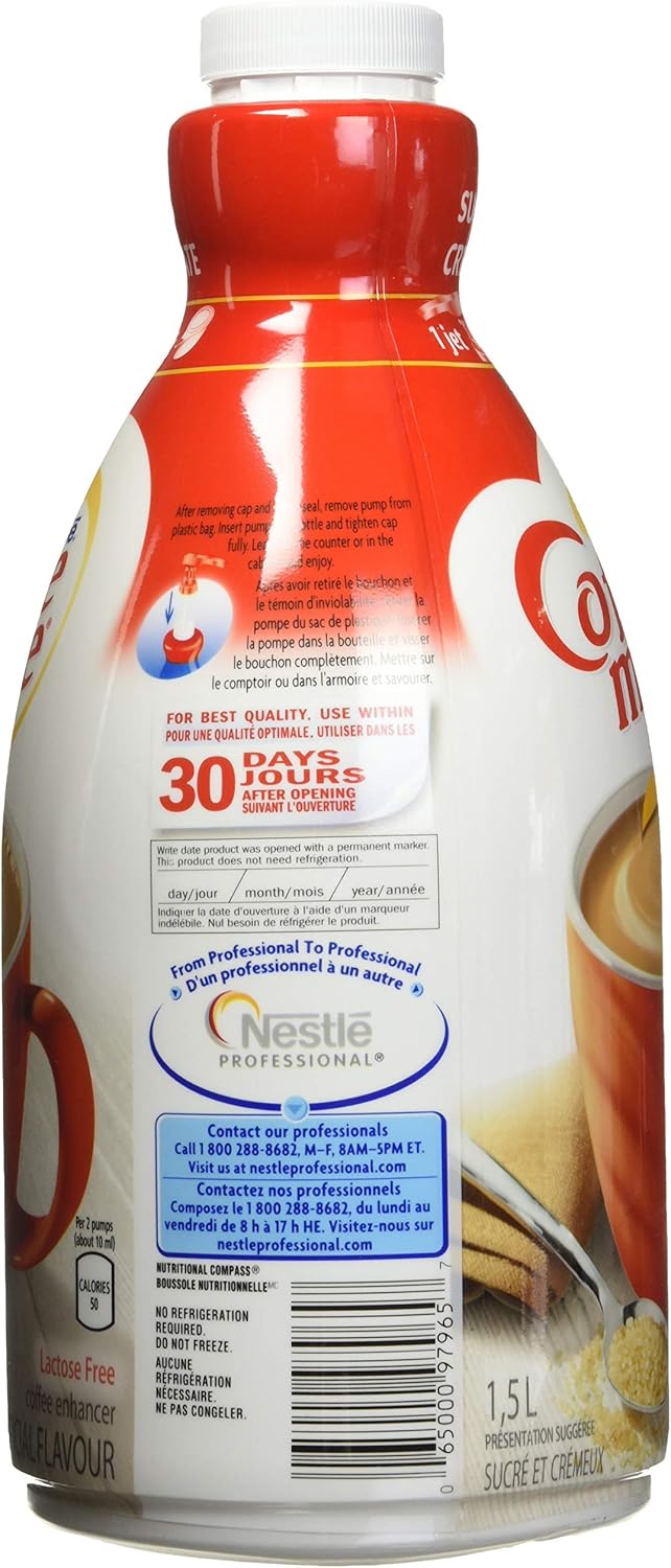 COFFEE-MATE 液体咖啡奶精,不含乳糖,双倍,无需冷藏,1.5 升泵瓶(2 瓶装)