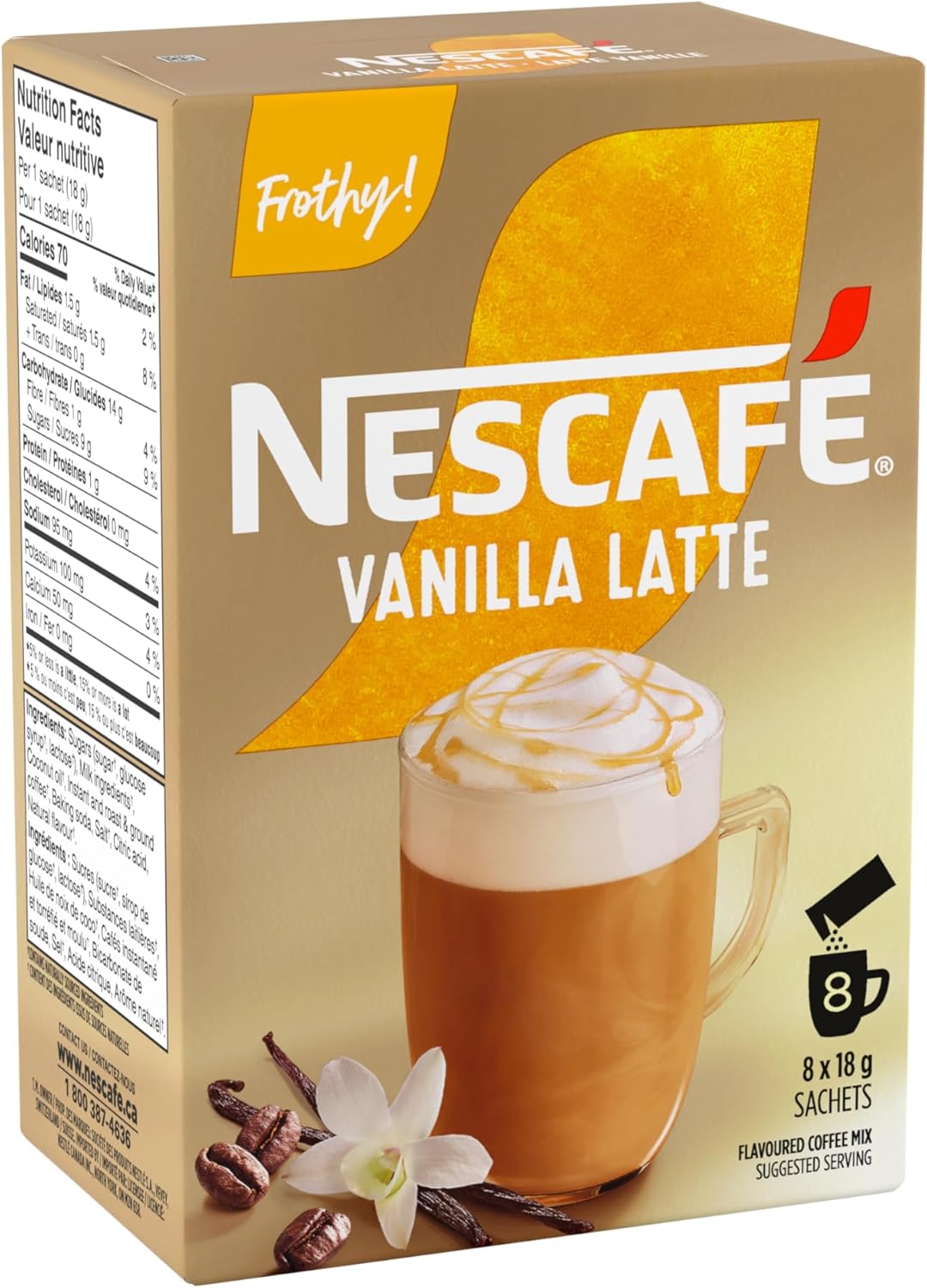 雀巢金牌香草拿铁速溶咖啡,48 袋,8 包(6 包)