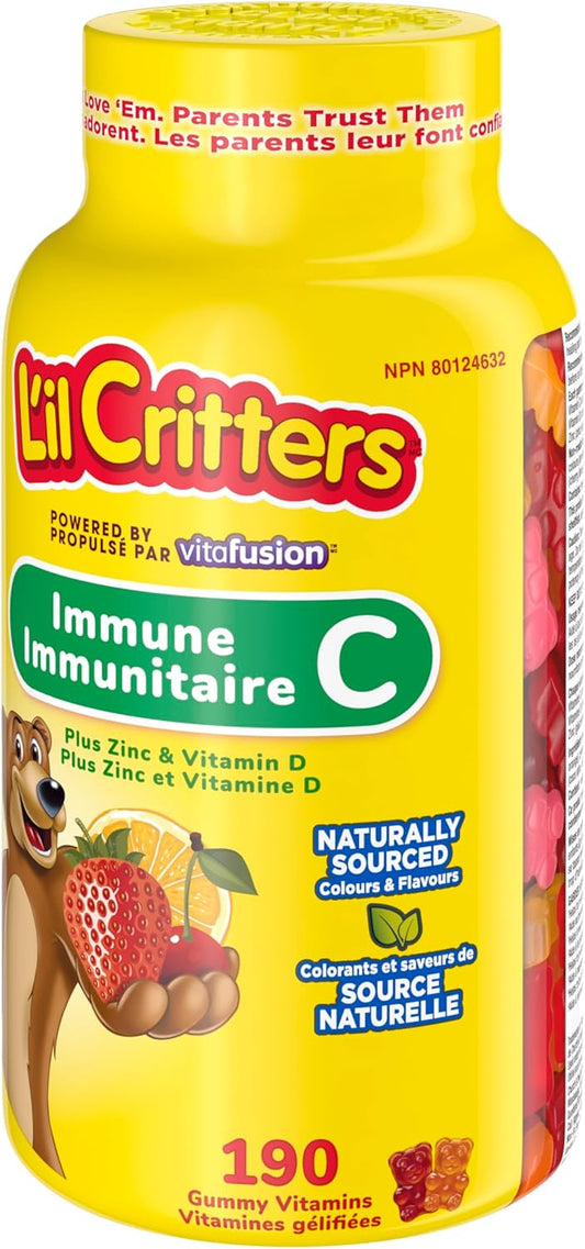 L'IL CRITTERS 免疫 C Plus 锌软糖维生素,天然色素和香料,190 粒