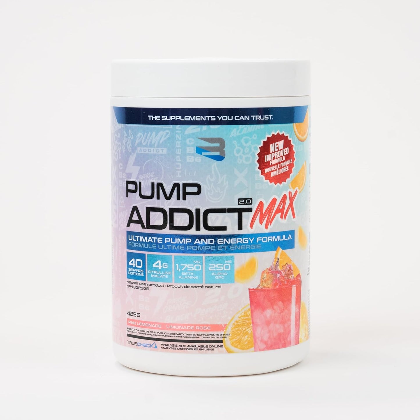 Believe Supplements - Pump Addict Max 锻炼前粉末 - 增强能量、注意力和耐力(425 克,粉红柠檬水)