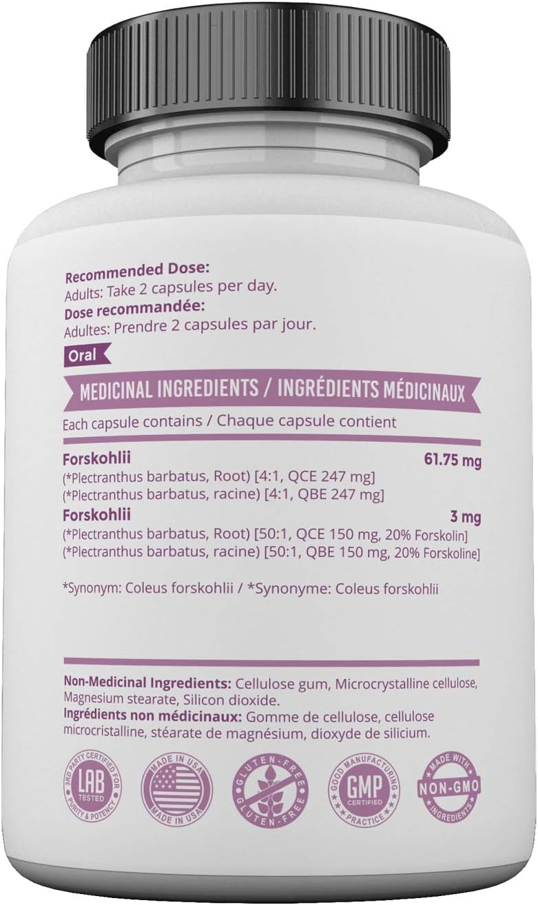 Mill Bay Forskolin Extract (Made in Canada) – 100 Capsules – 500mg Supplement for Men & Women – Helps Maintain Cardiovascular Health