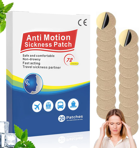 20 Count Motion Sickness Patches | Sea Sickness Patches for Cruise | Nausea Relief Patches for Adults and Kids | Altitude sickness prevention patches | Non-Drowsy | Car, Cruise Travel Essentials