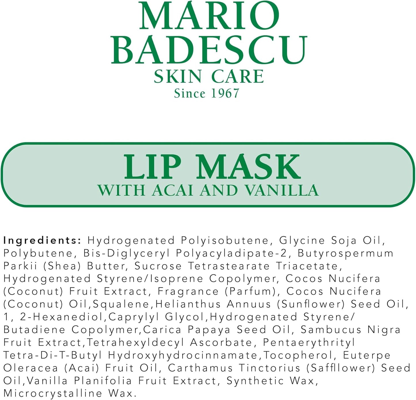 Mario Badescu Lip Mask with Acai and Vanilla for All Skin Types, Overnight Lip Treatment Enriched With Skin Softening Coconut Oil and Hydrating Shea Butter, 0.5 Ounces