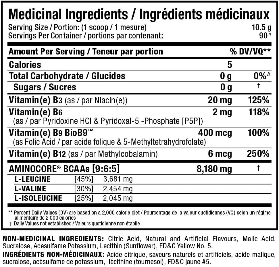Allmax Aminocore 粉红柠檬水 945 克 & 营养 - Aminocore BCAA - 8 克 BCAA - 100% 纯支链氨基酸 - 无麸质 - 菠萝芒果味 - 945 克