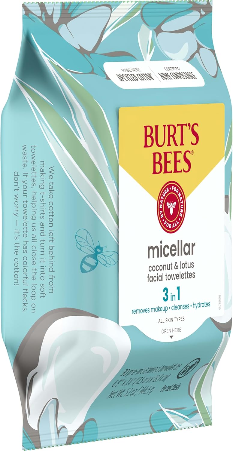 Burt's Bees 胶束清洁湿巾,男女通用 - 30 片装