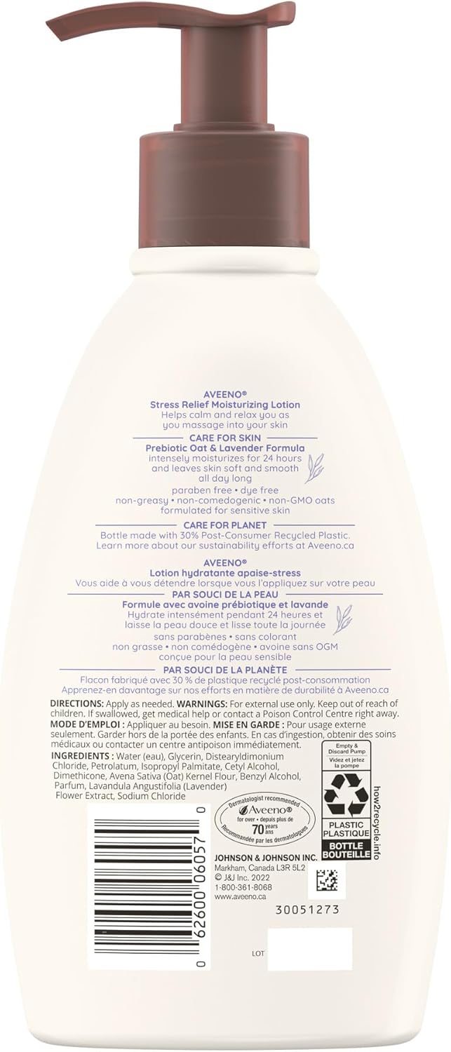 Aveeno 舒缓保湿乳液,薰衣草、益生元燕麦、不致粉刺保湿霜,354 毫升