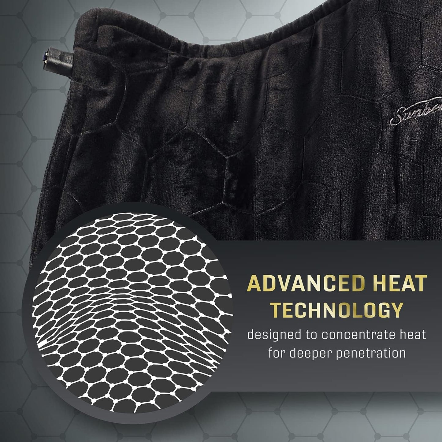 Sunbeam AdvancedHeat 加熱墊,用於緩解背部、頸部和肩部疼痛,特大號,黑色