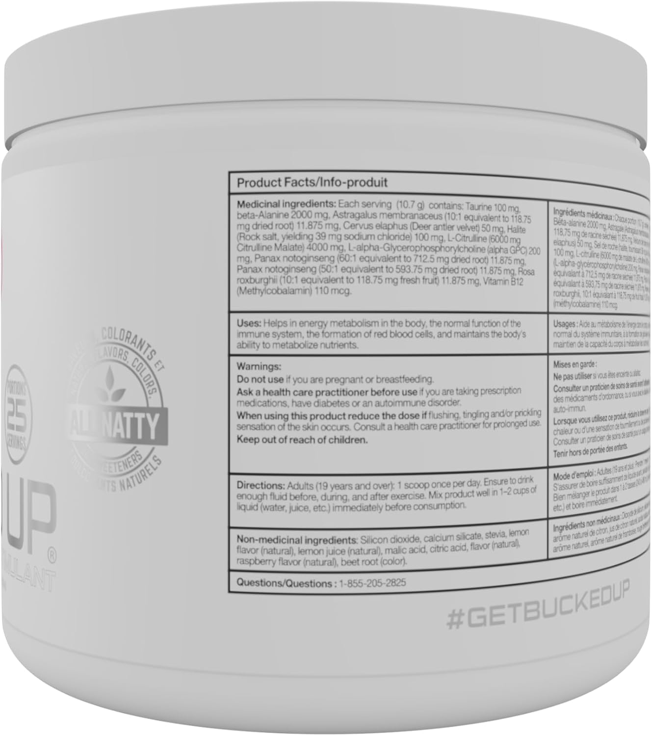 Bucked Up 无刺激运动前补充剂:提升运动表现,缓解紧张,不含咖啡因,粉红柠檬水口味,25 份