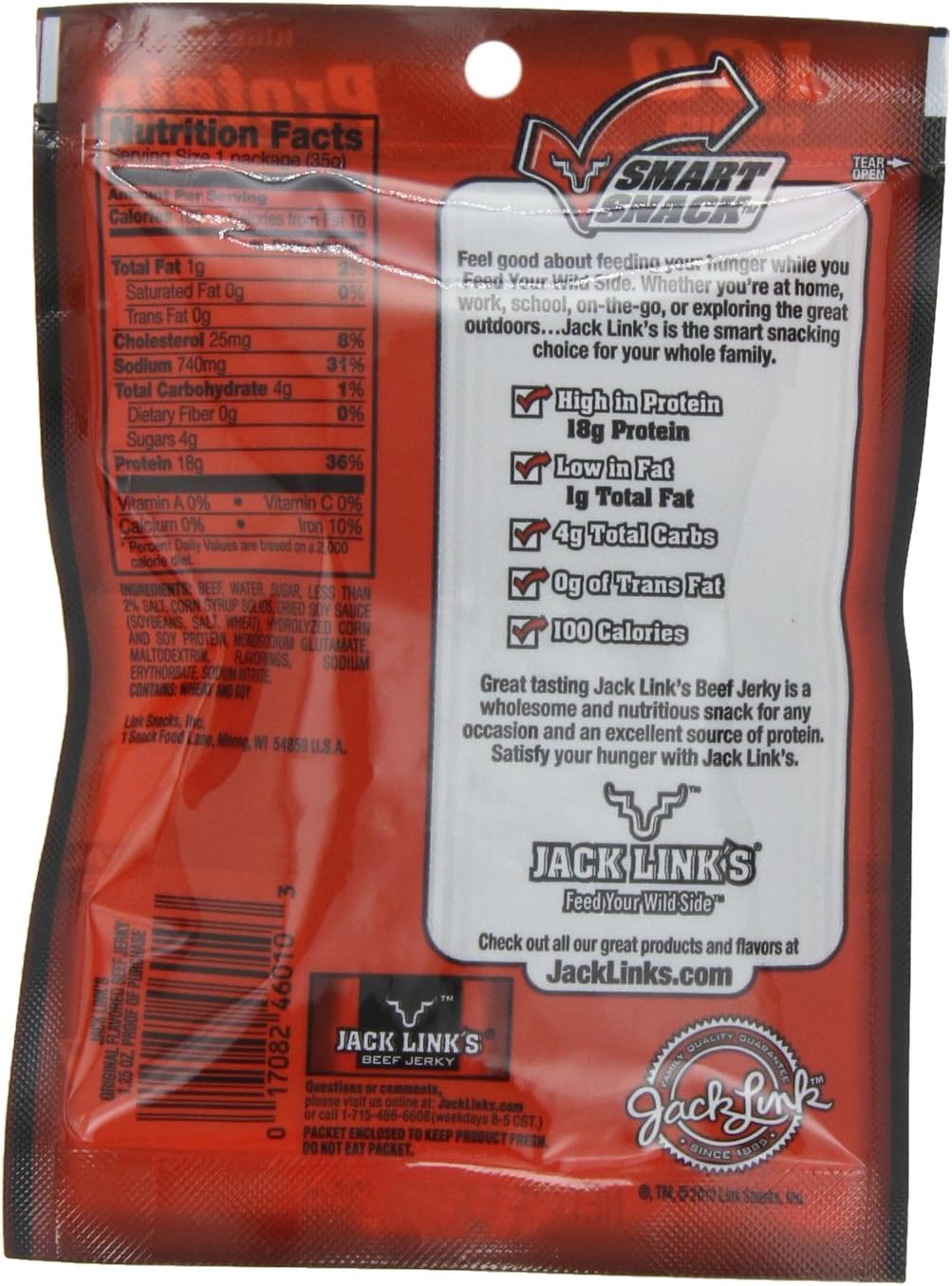 Jack Link's 牛肉乾,100 卡路里裝,原味,1.25 盎司袋裝(12 包)