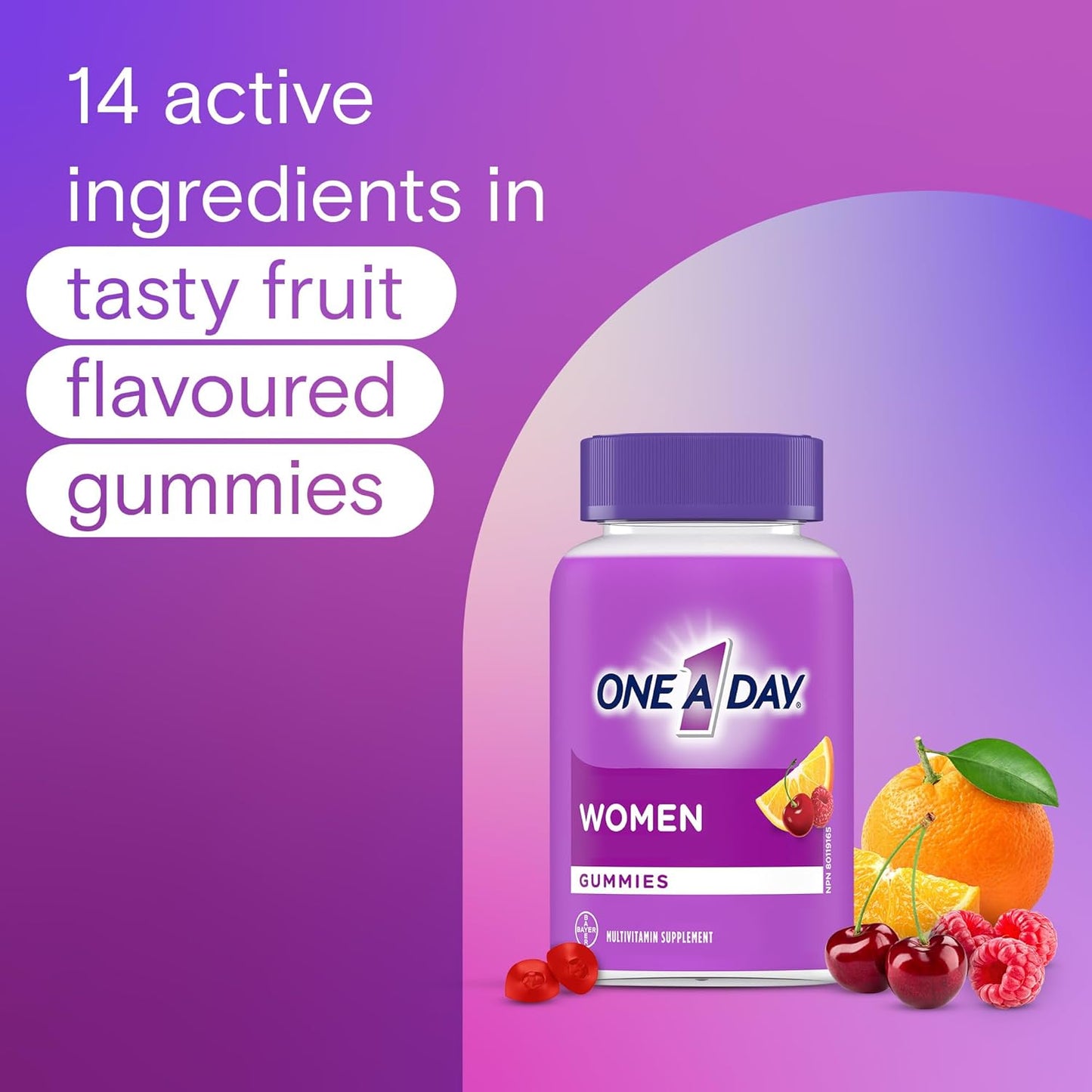 每日一片女士复合维生素软糖 - 每日补充女性所需维生素软糖,含维生素 A、C、D 和锌,有助于增强免疫功能,含生物素,有益于头发、皮肤和指甲健康,130 粒软糖