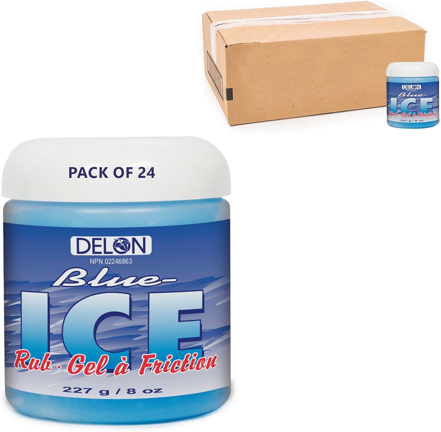 Delon 蓝冰止痛凝胶 – 227克(24支装)| 专业肌肉疼痛缓解凝胶,适用于缓解肌肉酸痛、关节疼痛和背痛 | 清凉薄荷醇配方膏,快速缓解疼痛