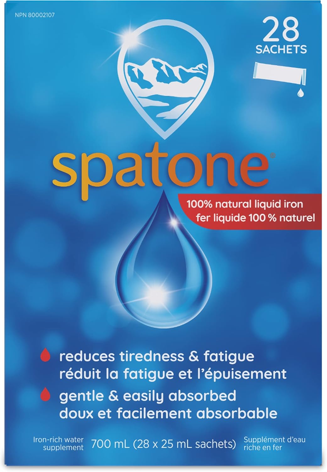 Spatone 100% 天然液態鐵補充劑,原味,純素,減少疲勞,28 袋 x 25 毫升,700.0 毫升(1 包)