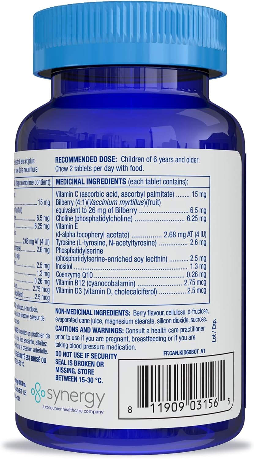 Factor 兒童每日咀嚼複合維生素(60 顆),含維生素 B12、C、D3 和 L-酪胺酸