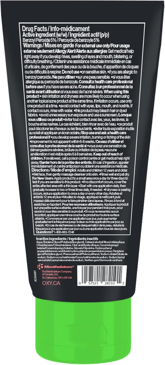 Oxy 緊急祛痘潔面乳 - 5% 過氧化苯甲酰 - 控制頑固痤瘡 - 幫助治療和預防痘痘爆發 - 促進皮膚癒合 - 無香型 - 經皮膚科醫生測試