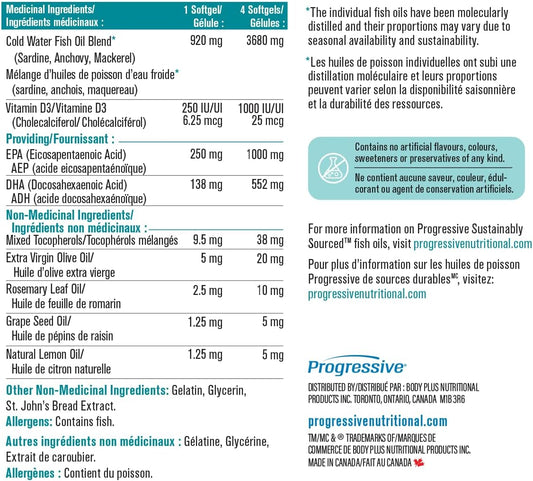 OmegEssential + Vitamin D Adult Fish Oil Supplement - 1,000 EPA + 550 DHA, 120 softgels | All natural, cold water, wild caught