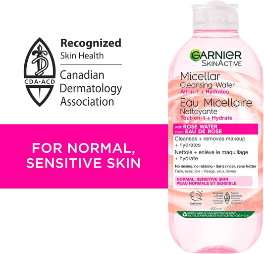 卡尼爾 (Garnier) 膠束卸妝水,多效合一保濕卸妝液,含玫瑰水和甘油的潔面乳,低致敏性,適合乾性肌膚,700ml
