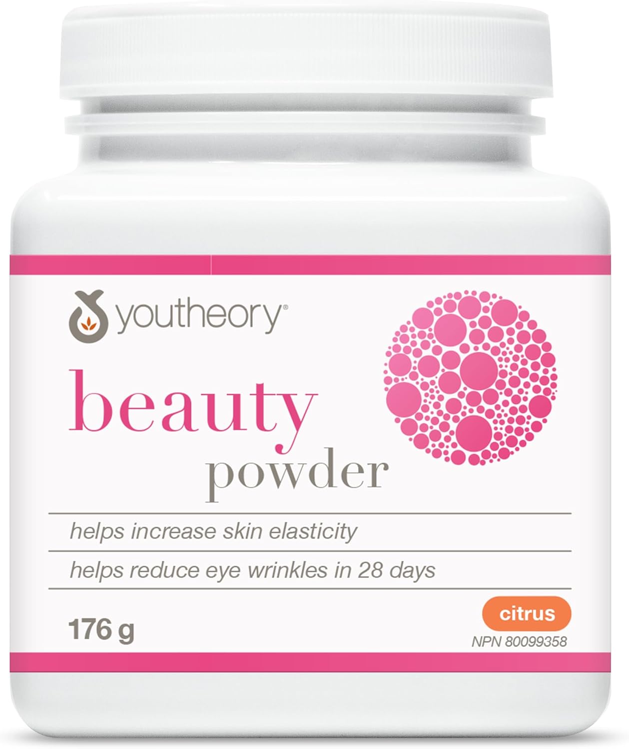 Youtheory Beauty Powder Citrus Flavour 176 g, with Hydrolyzed Collagen, Biotin, Vitamin C, and Hyaluronic Acid. Helps Reduce Fine Lines and Eye Wrinkles in 28 Days
