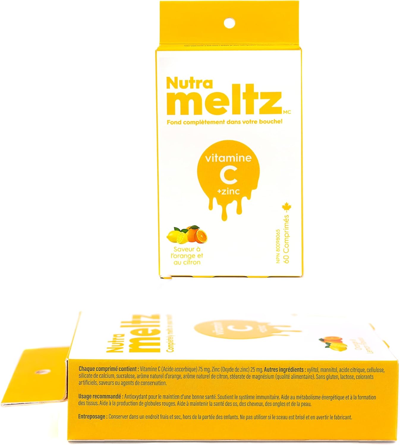 Nutrameltz 維生素 C 和鋅 - 免疫增強補充劑,支持頭髮生長,幫助組織發育,速溶片,用於維生素缺乏症 - 檸檬和橙子味(60 片)