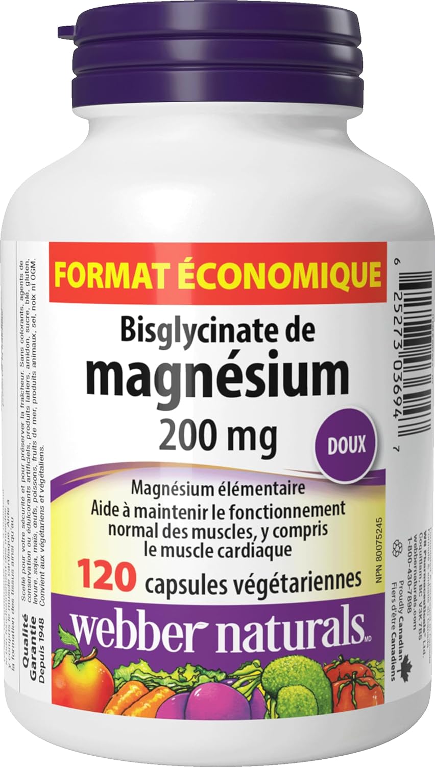 Webber Naturals Omega 3-6-9 1,200 mg Fish Oil, 180 Clear Enteric No Fishy Aftertaste Softgels & Magnesium Bisglycinate 200 mg, 120 Capsules, Supports Bone and Muscle Functions