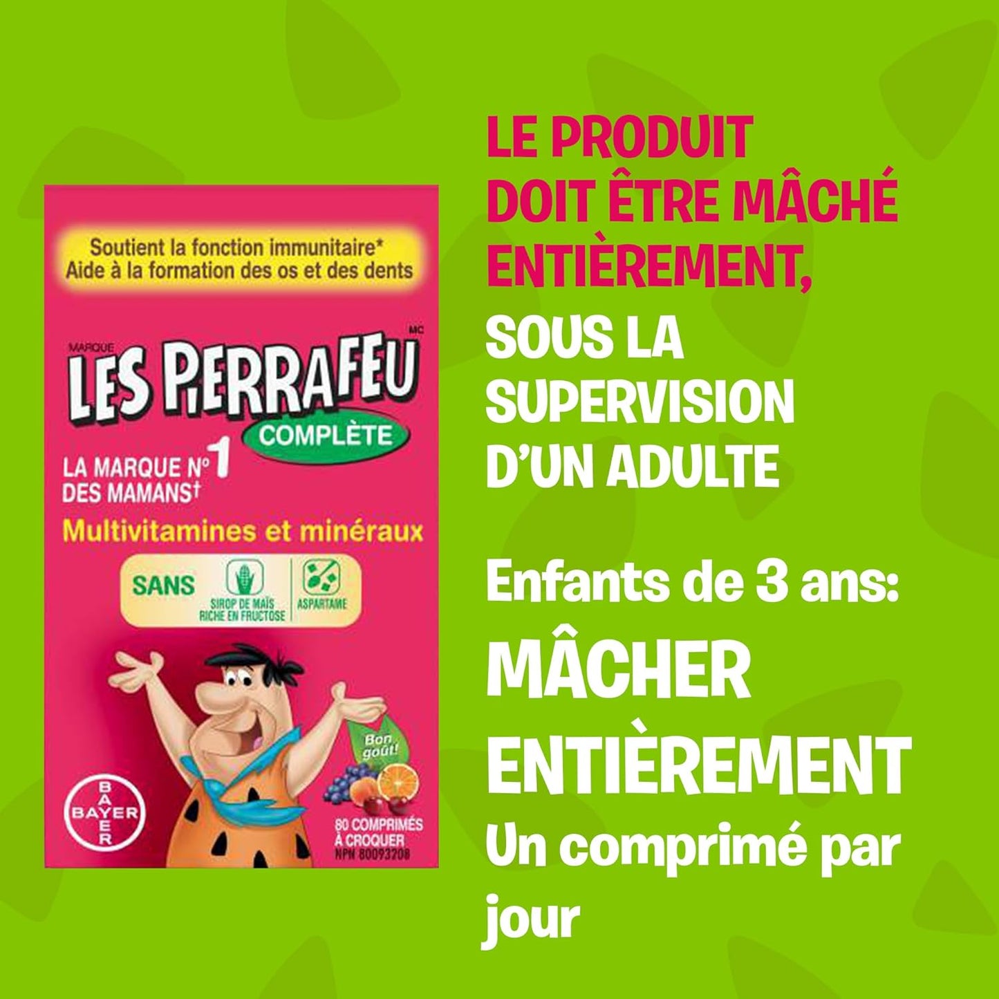 FLINTSTONES 儿童复合维生素咀嚼片,不含阿斯巴甜,含维生素 A、C6、B12、C、D、e 和钙,150 粒
